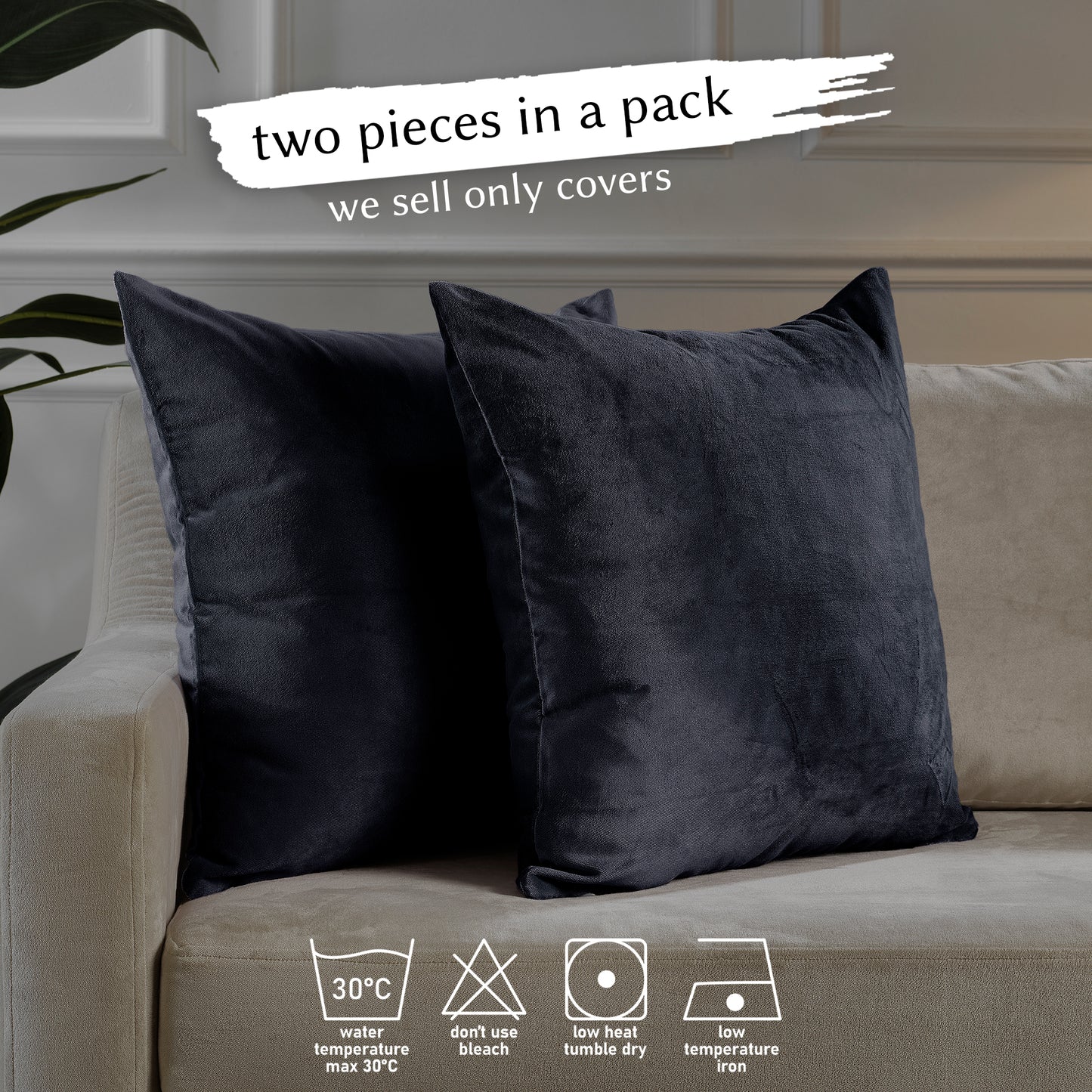 Matte Velvet Cushion Covers Set of 2 Hidden Zipper - Eigengrau
