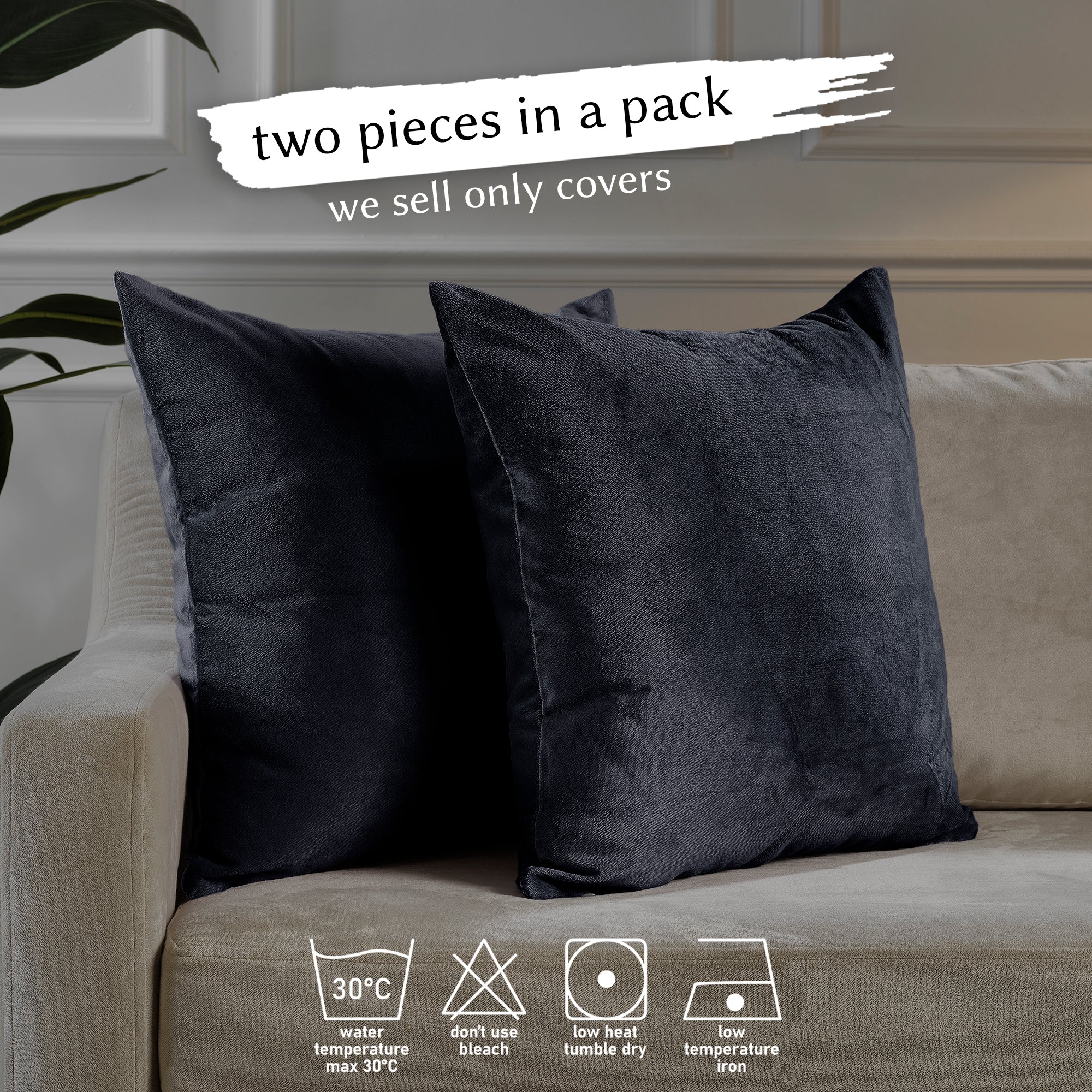Matte Velvet Cushion Covers Set of 2 Hidden Zipper - Eigengrau