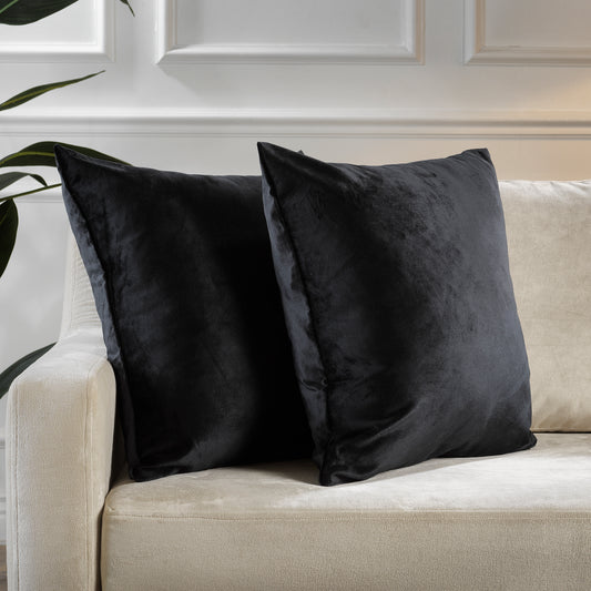 Matte Velvet Cushion Covers Set of 2 Hidden Zipper - Black
