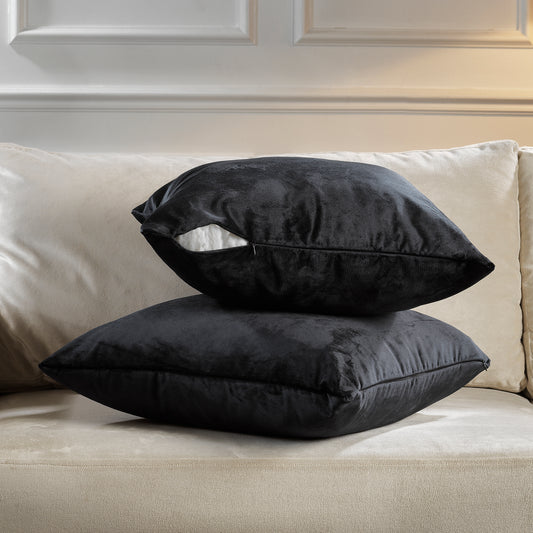 Matte Velvet Cushion Covers Set of 2 Hidden Zipper - Black