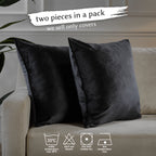 Matte Velvet Cushion Covers Set of 2 Hidden Zipper - Black