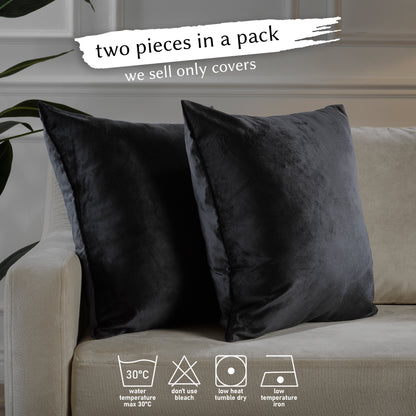 Matte Velvet Cushion Covers Set of 2 Hidden Zipper - Black