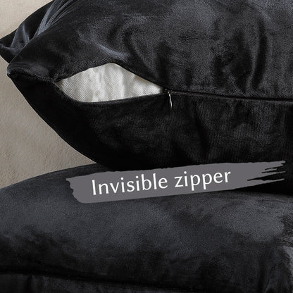 Matte Velvet Cushion Covers Set of 2 Hidden Zipper - Black