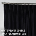 Matte Velvet Pinch Pleated Curtain Single Panel - Black