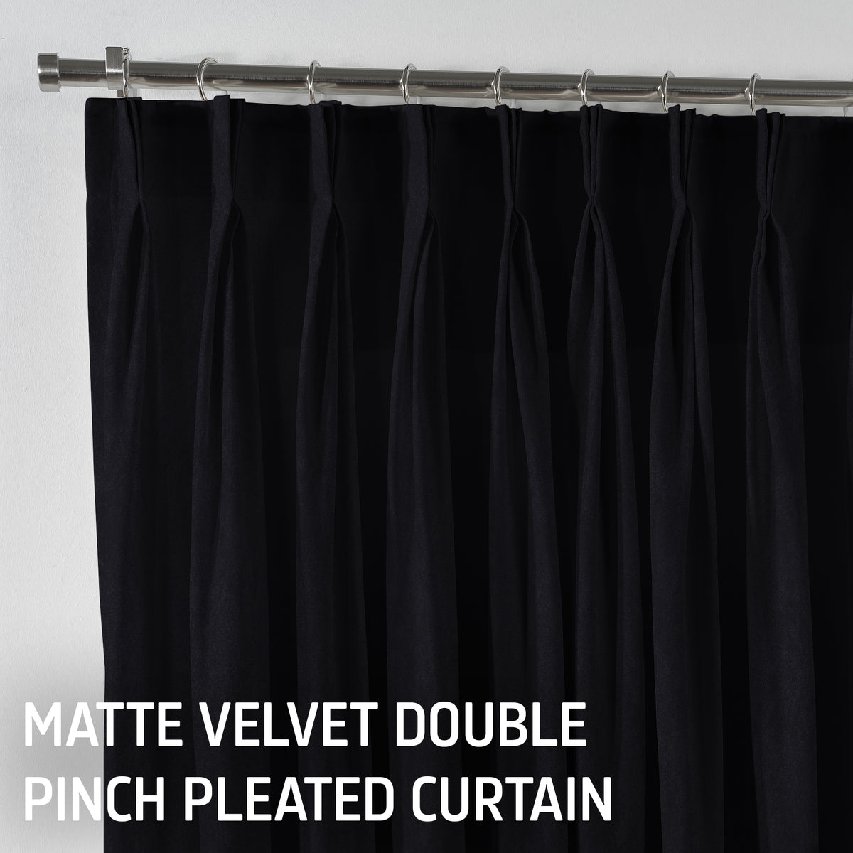 Matte Velvet Pinch Pleated Curtain Single Panel - Black