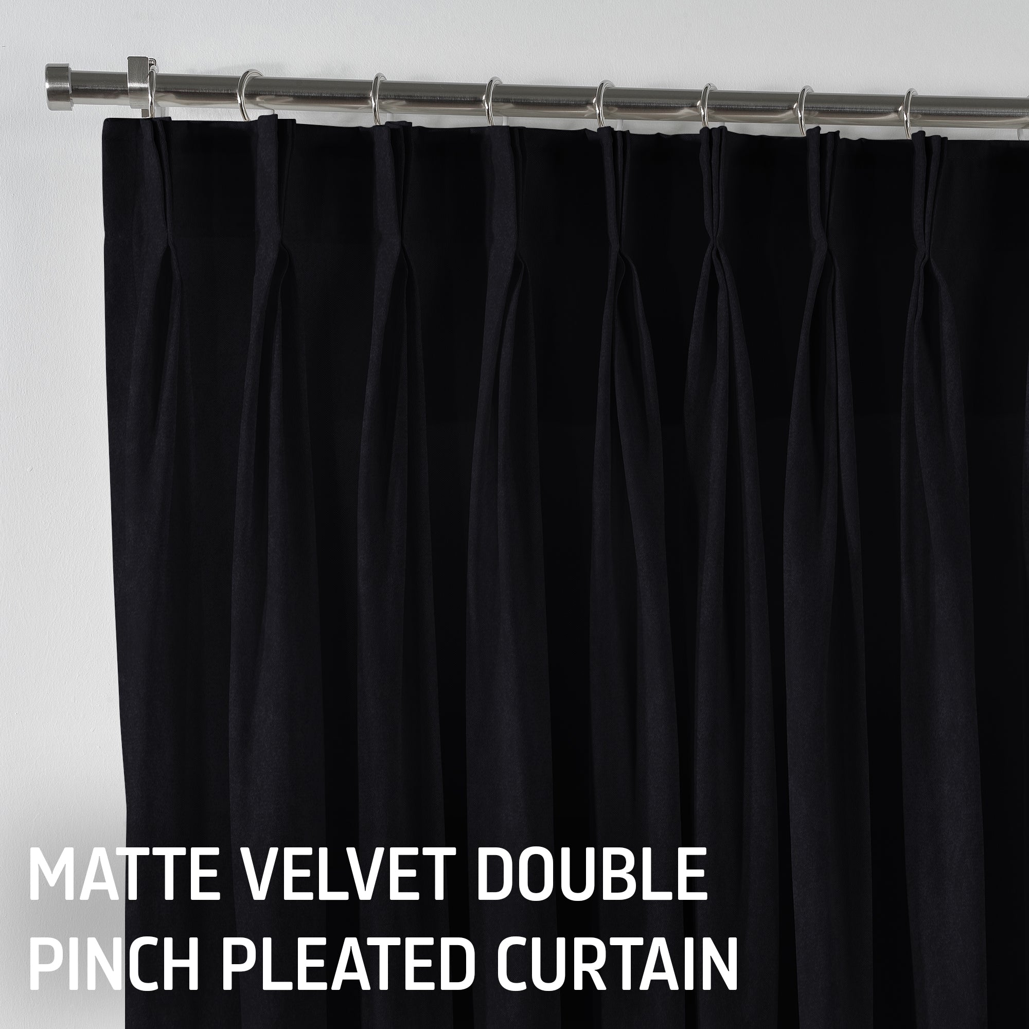 Matte Velvet Pinch Pleated Curtain Single Panel - Black