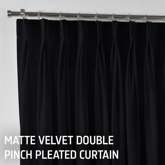 Matte Velvet Pinch Pleated Curtain Single Panel - Black