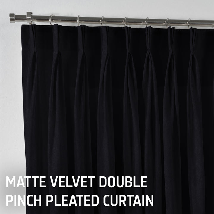 Matte Velvet Pinch Pleated Curtain Single Panel - Black