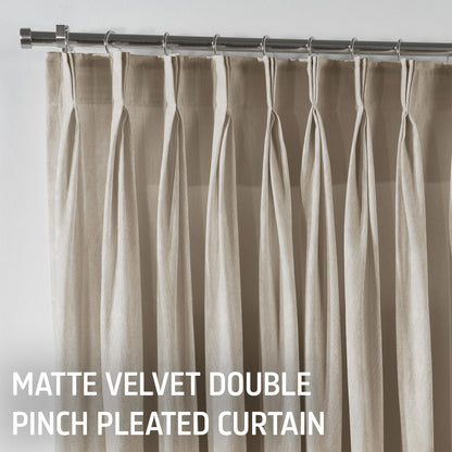 Matte Velvet Pinch Pleated Curtain Single Panel - Seashell