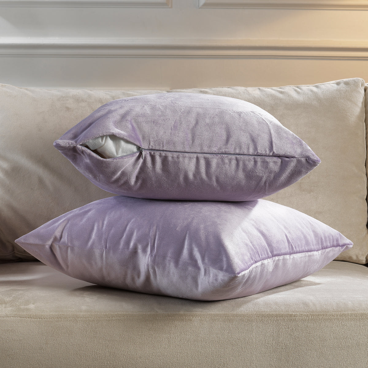 Matte Velvet Cushion Covers Set of 2 Hidden Zipper - Lavender