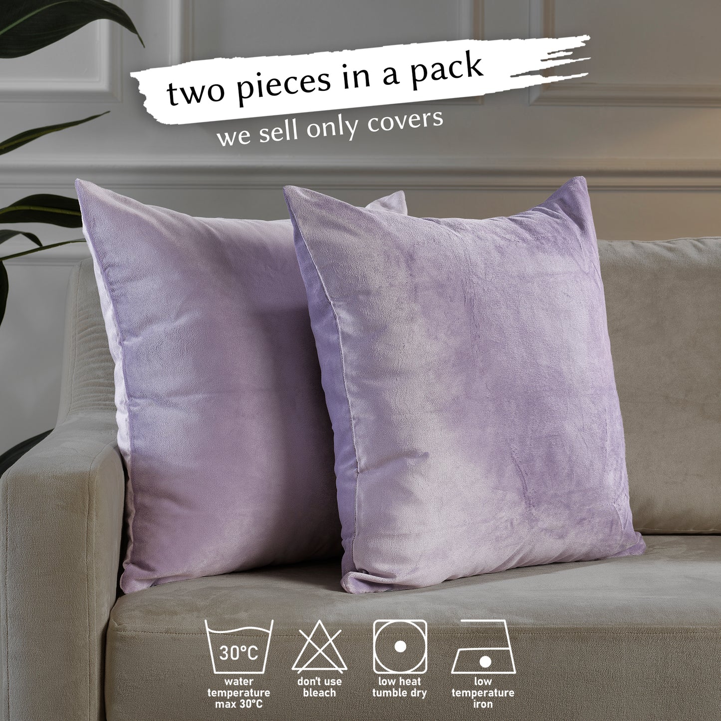 Matte Velvet Cushion Covers Set of 2 Hidden Zipper - Lavender