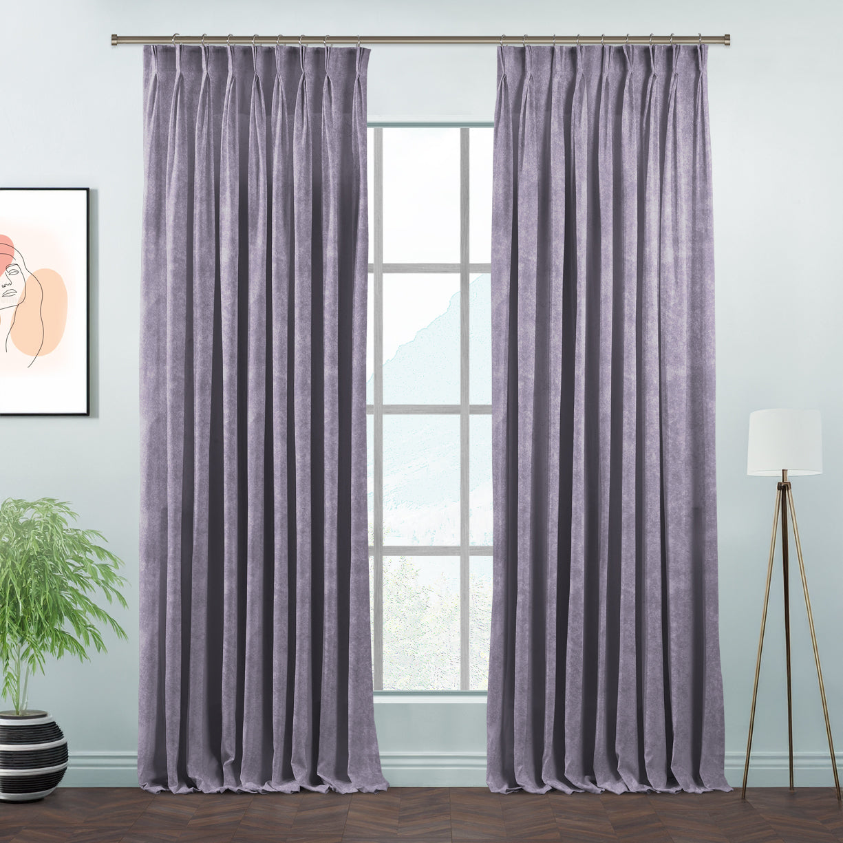 Matte Velvet Pinch Pleated Curtain Single Panel - Lavender