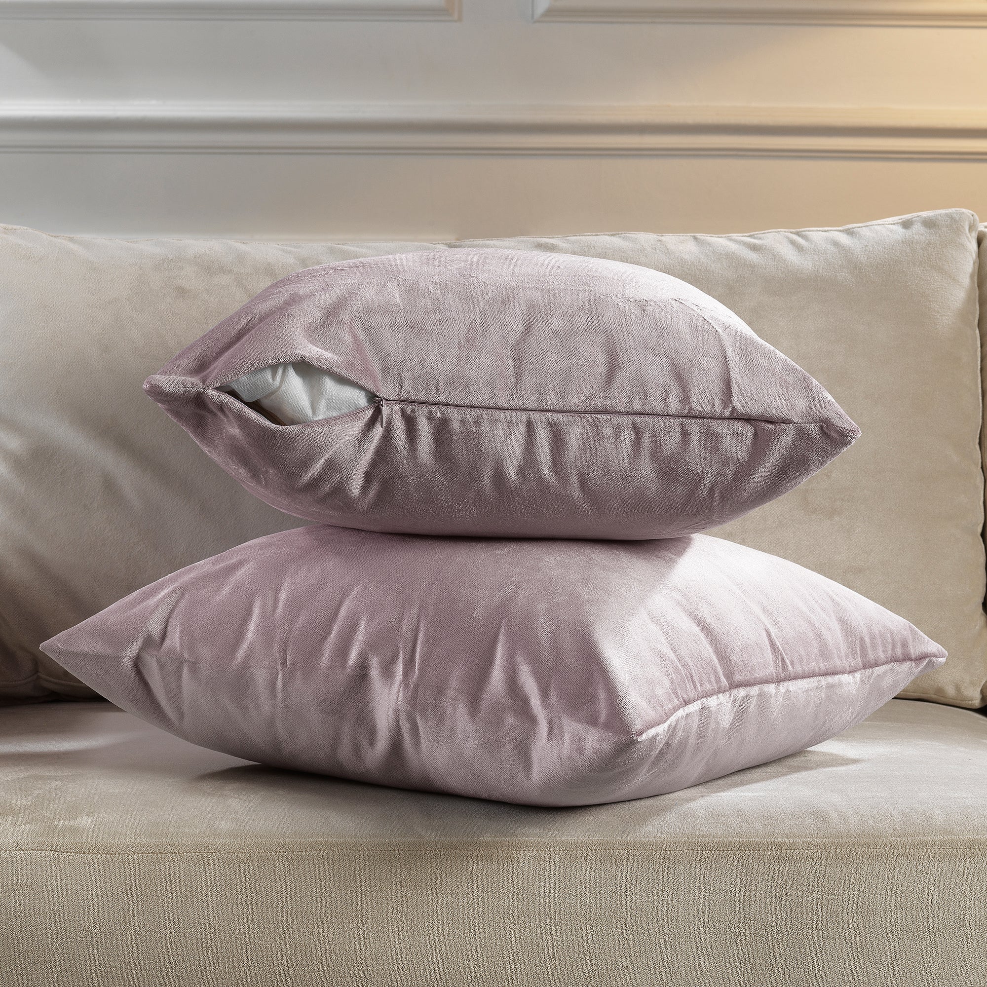 Matte Velvet Cushion Covers Set of 2 Hidden Zipper - Light Pink