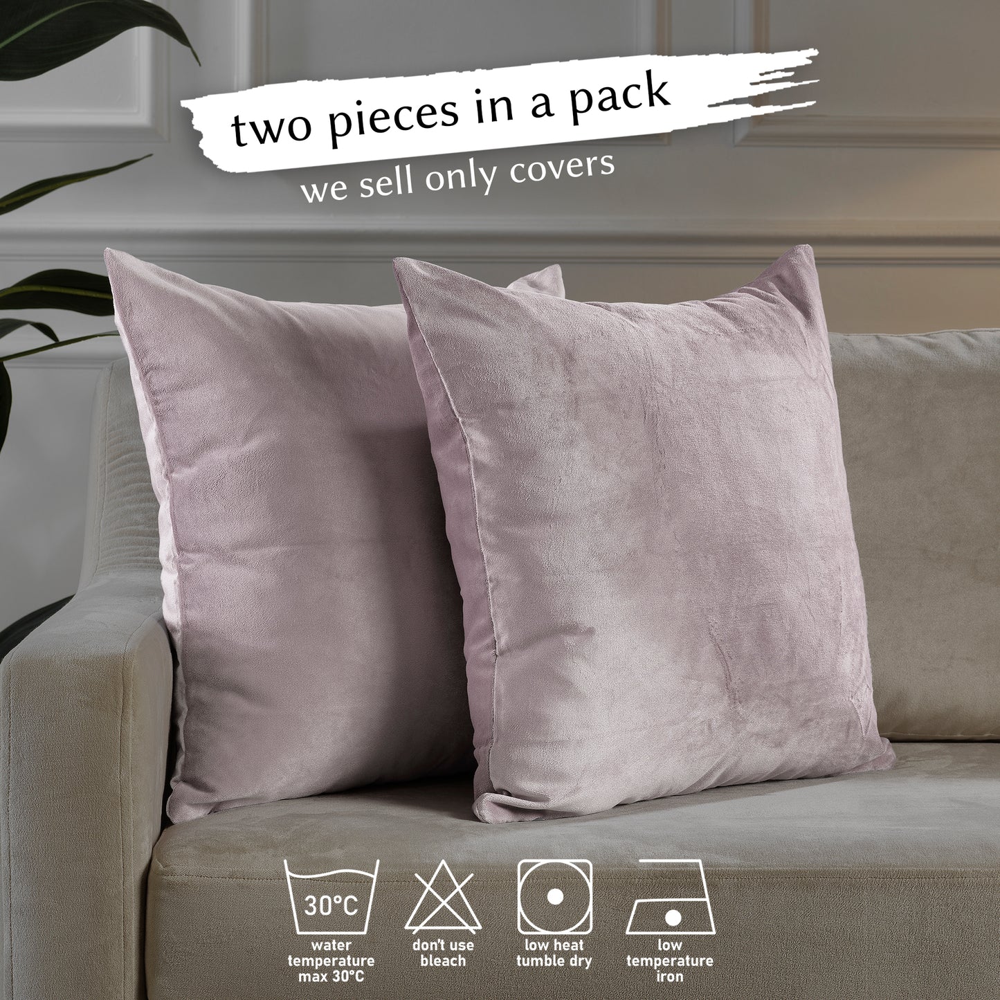 Matte Velvet Cushion Covers Set of 2 Hidden Zipper - Light Pink