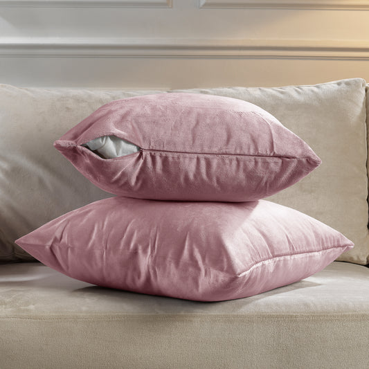 Matte Velvet Cushion Covers Set of 2 Hidden Zipper - Pink