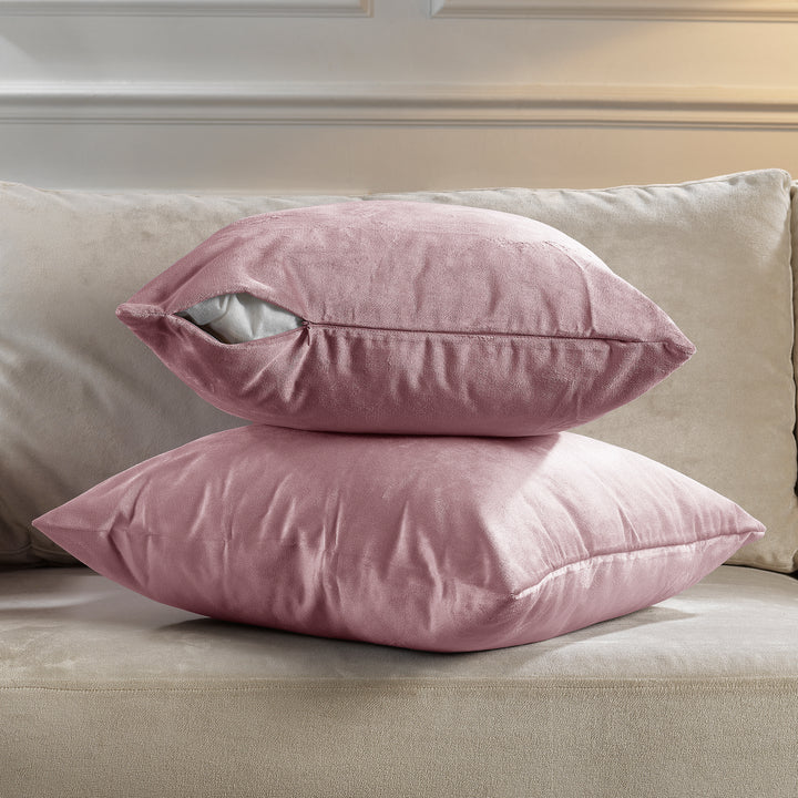Matte Velvet Cushion Covers Set of 2 Hidden Zipper - Pink