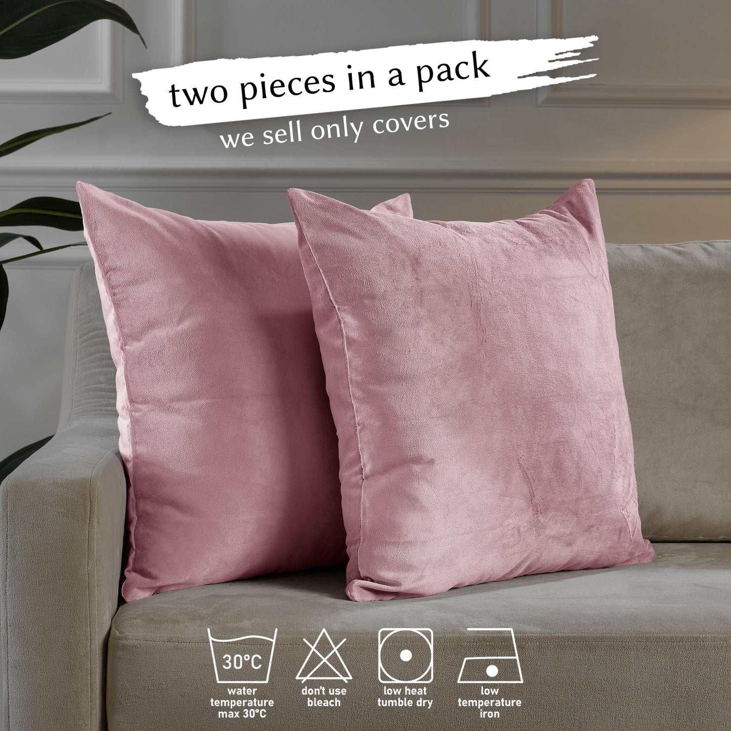 Matte Velvet Cushion Covers Set of 2 Hidden Zipper - Pink