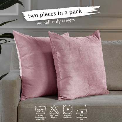 Matte Velvet Cushion Covers Set of 2 Hidden Zipper - Pink