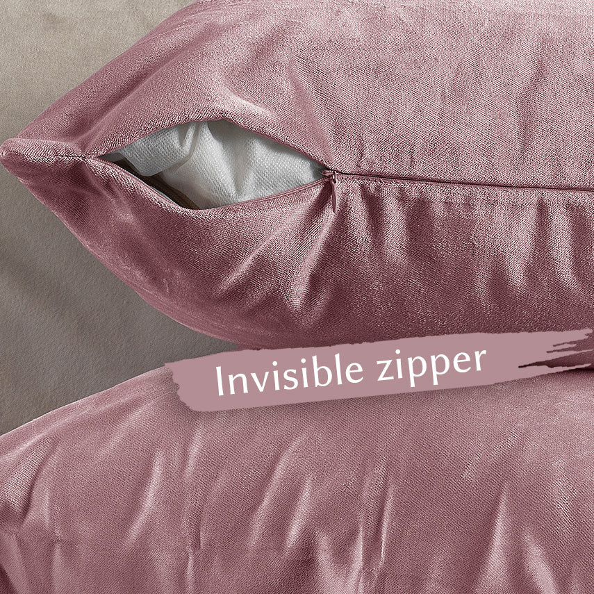 Matte Velvet Cushion Covers Set of 2 Hidden Zipper - Pink