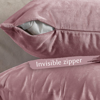 Matte Velvet Cushion Covers Set of 2 Hidden Zipper - Pink