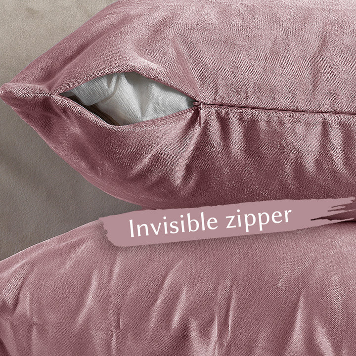 Matte Velvet Cushion Covers Set of 2 Hidden Zipper - Pink