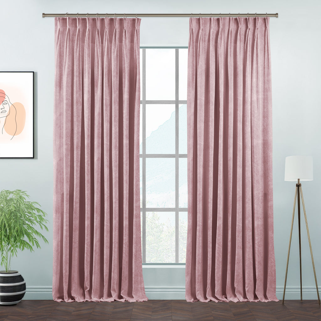 Matte Velvet Pinch Pleated Curtain Single Panel - Pink