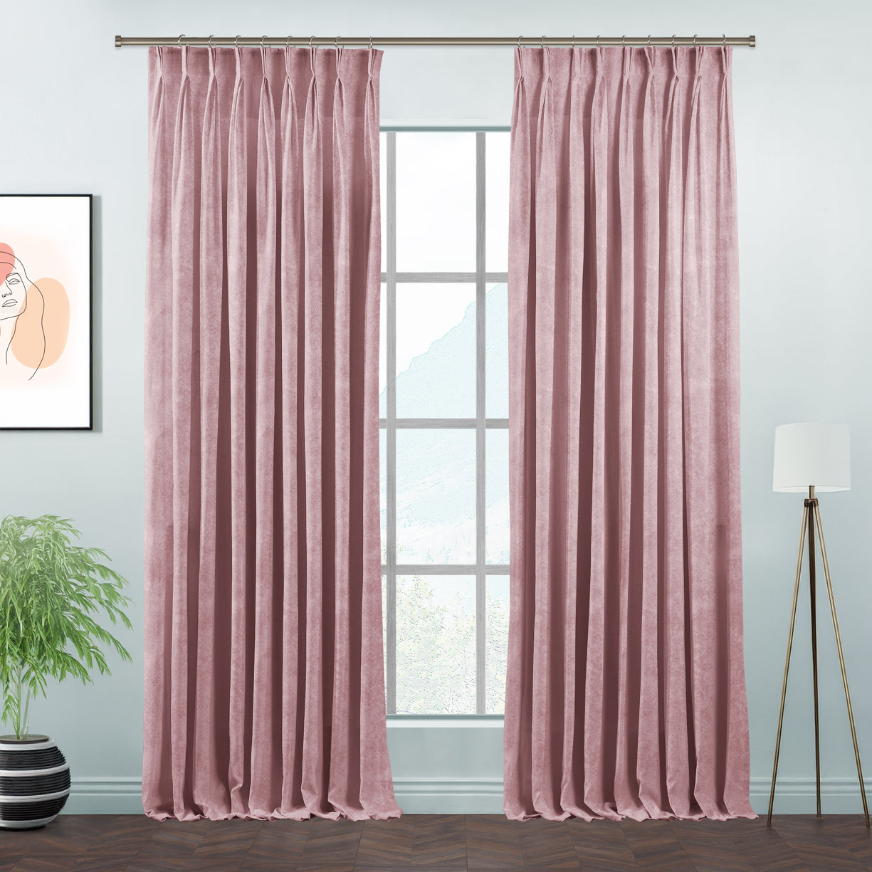 Matte Velvet Pinch Pleated Curtain Single Panel - Pink