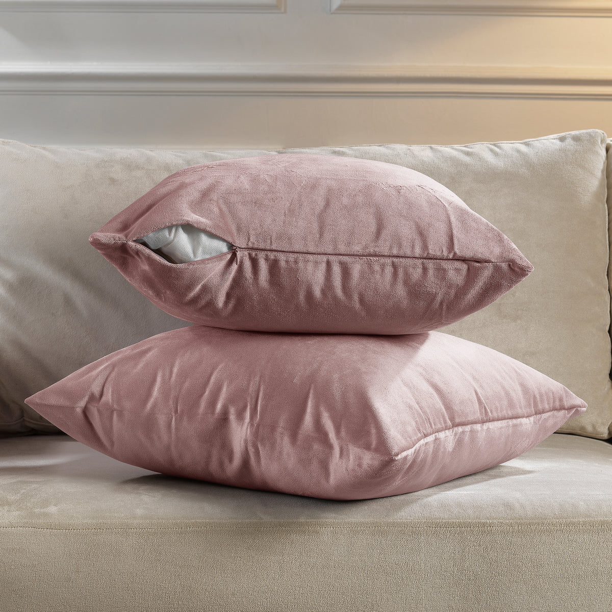 Matte Velvet Cushion Covers Set of 2 Hidden Zipper - Flamingo