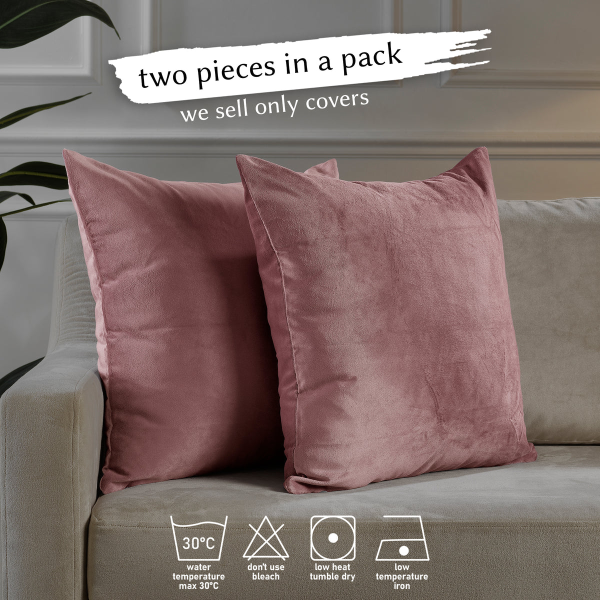 Matte Velvet Cushion Covers Set of 2 Hidden Zipper - Ruddy Pink