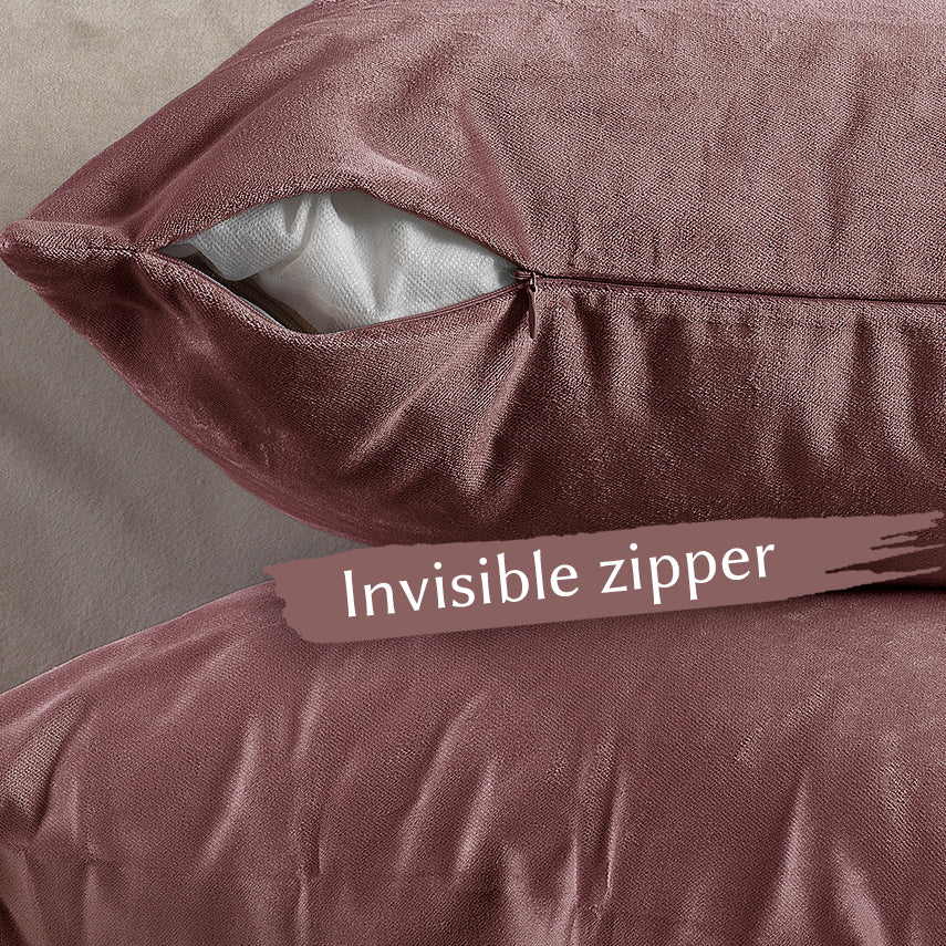 Matte Velvet Cushion Covers Set of 2 Hidden Zipper - Ruddy Pink