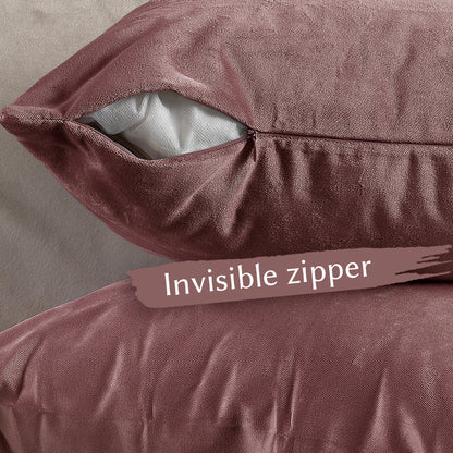 Matte Velvet Cushion Covers Set of 2 Hidden Zipper - Ruddy Pink