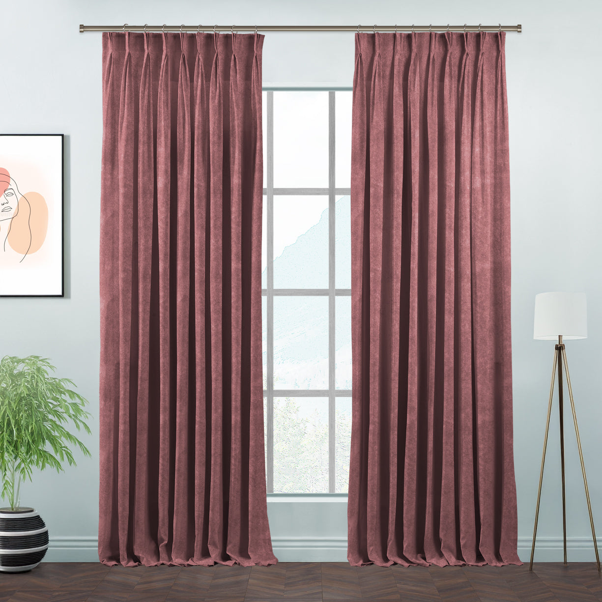 Matte Velvet Pinch Pleated Curtain Single Panel - Ruddy Pink