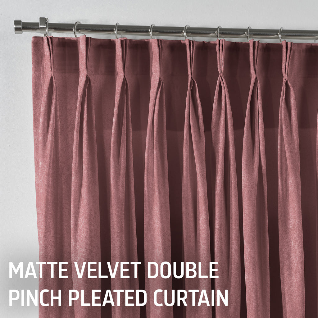 Matte Velvet Pinch Pleated Curtain Single Panel - Ruddy Pink