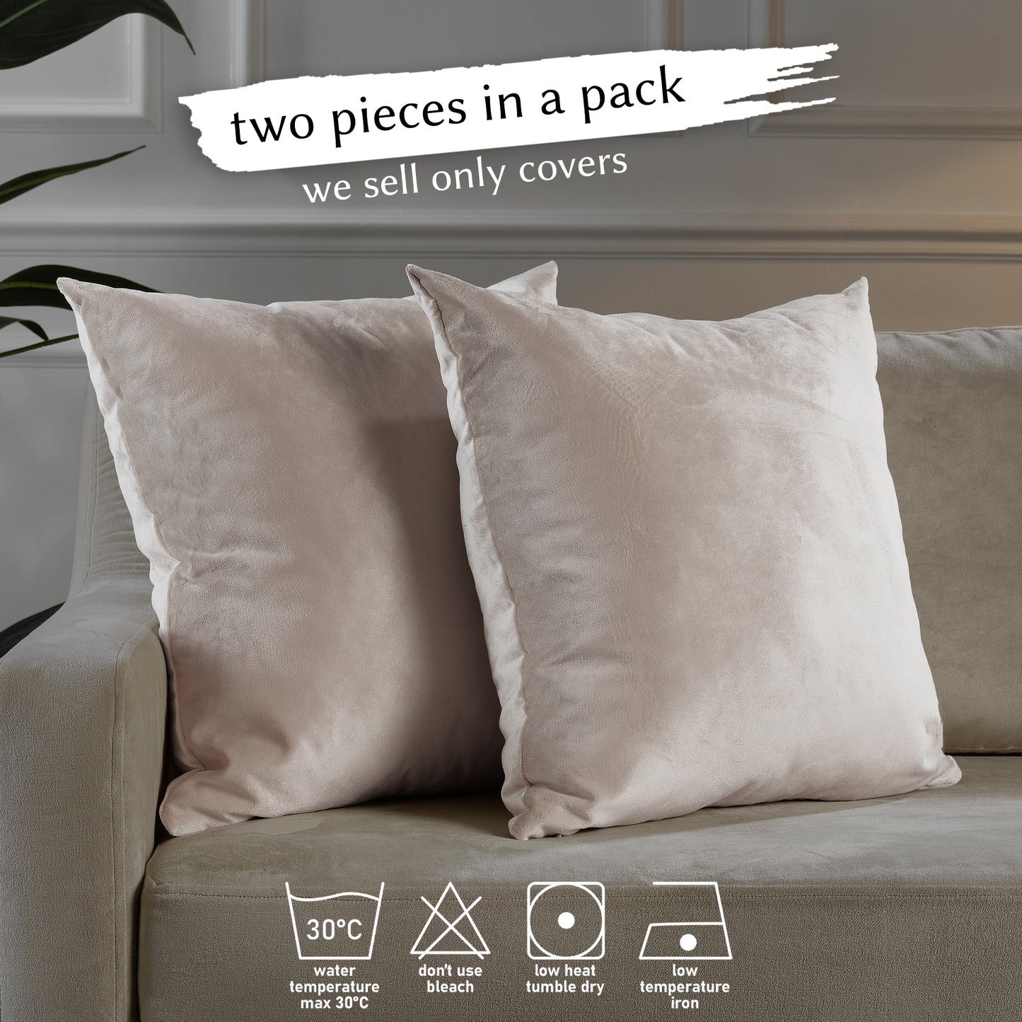 Matte Velvet Cushion Covers Set of 2 Hidden Zipper - Tan