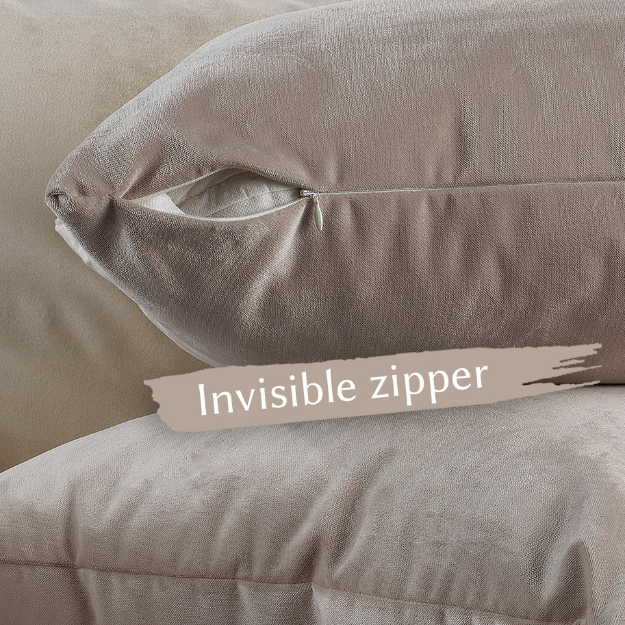 Matte Velvet Cushion Covers Set of 2 Hidden Zipper - Tan
