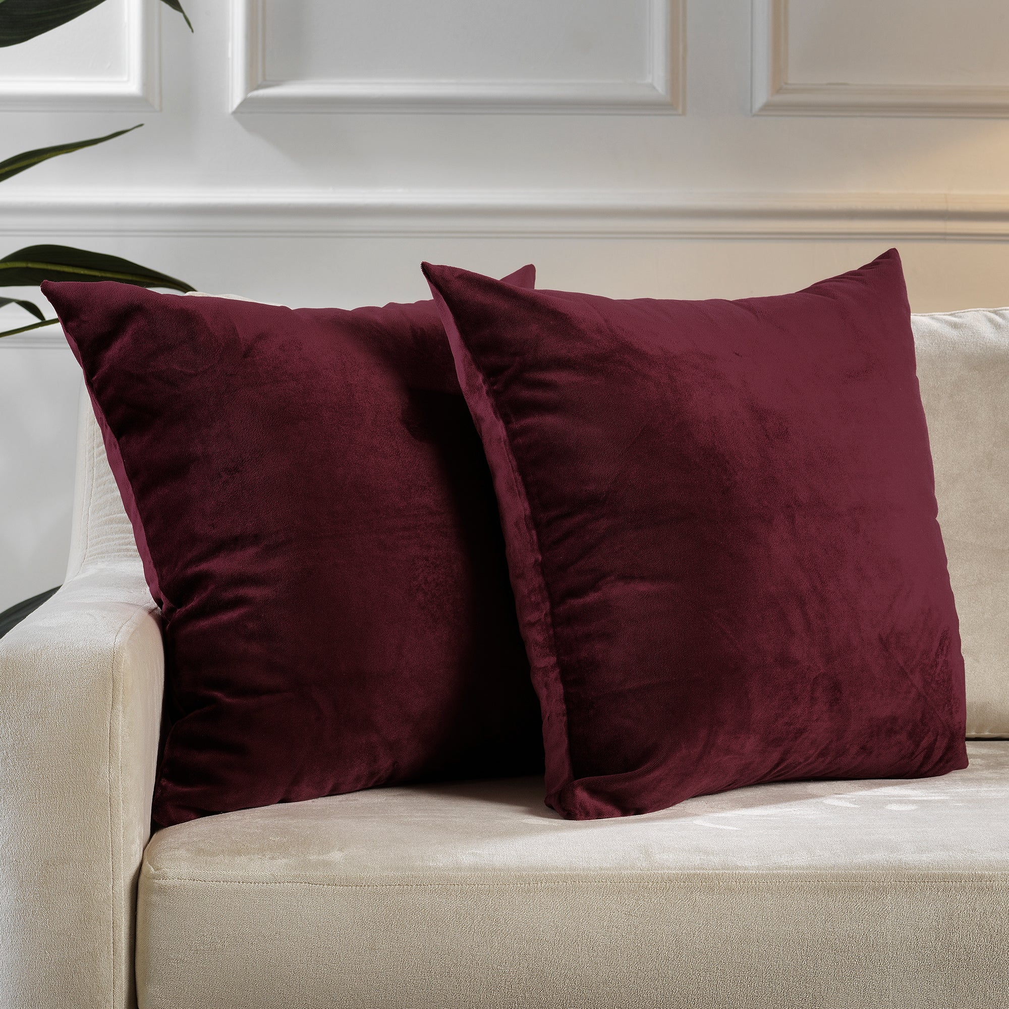 Matte Velvet Cushion Covers Set of 2 Hidden Zipper - Burgundy