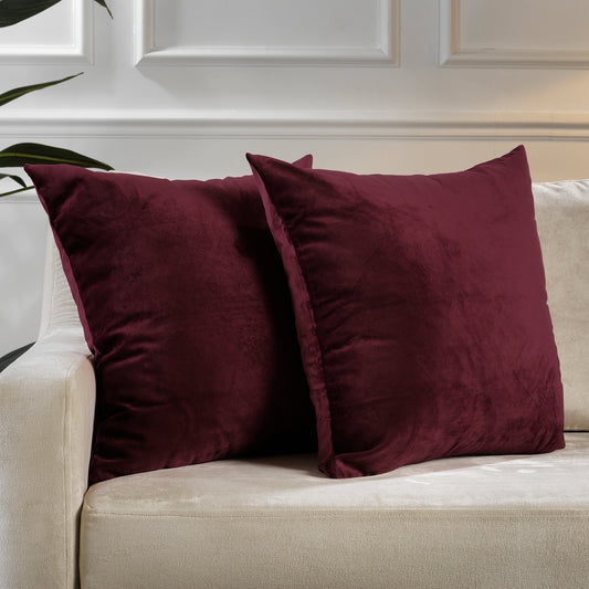Matte Velvet Cushion Covers Set of 2 Hidden Zipper - Burgundy
