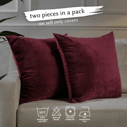 Matte Velvet Cushion Covers Set of 2 Hidden Zipper - Burgundy