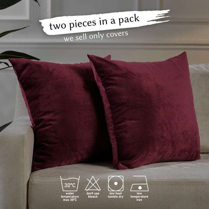 Matte Velvet Cushion Covers Set of 2 Hidden Zipper - Burgundy