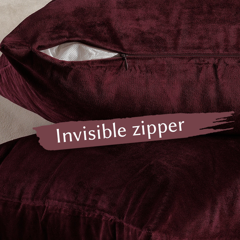 Matte Velvet Cushion Covers Set of 2 Hidden Zipper - Burgundy