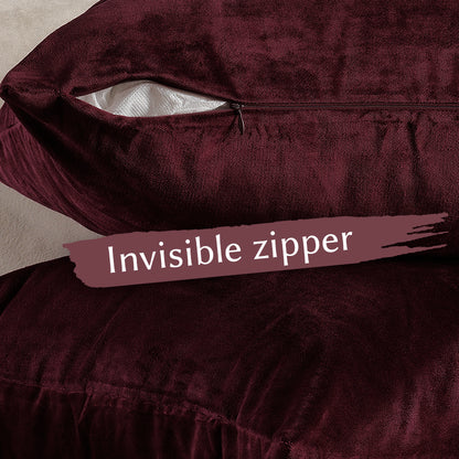 Matte Velvet Cushion Covers Set of 2 Hidden Zipper - Burgundy