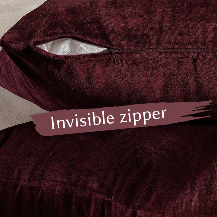 Matte Velvet Cushion Covers Set of 2 Hidden Zipper - Burgundy