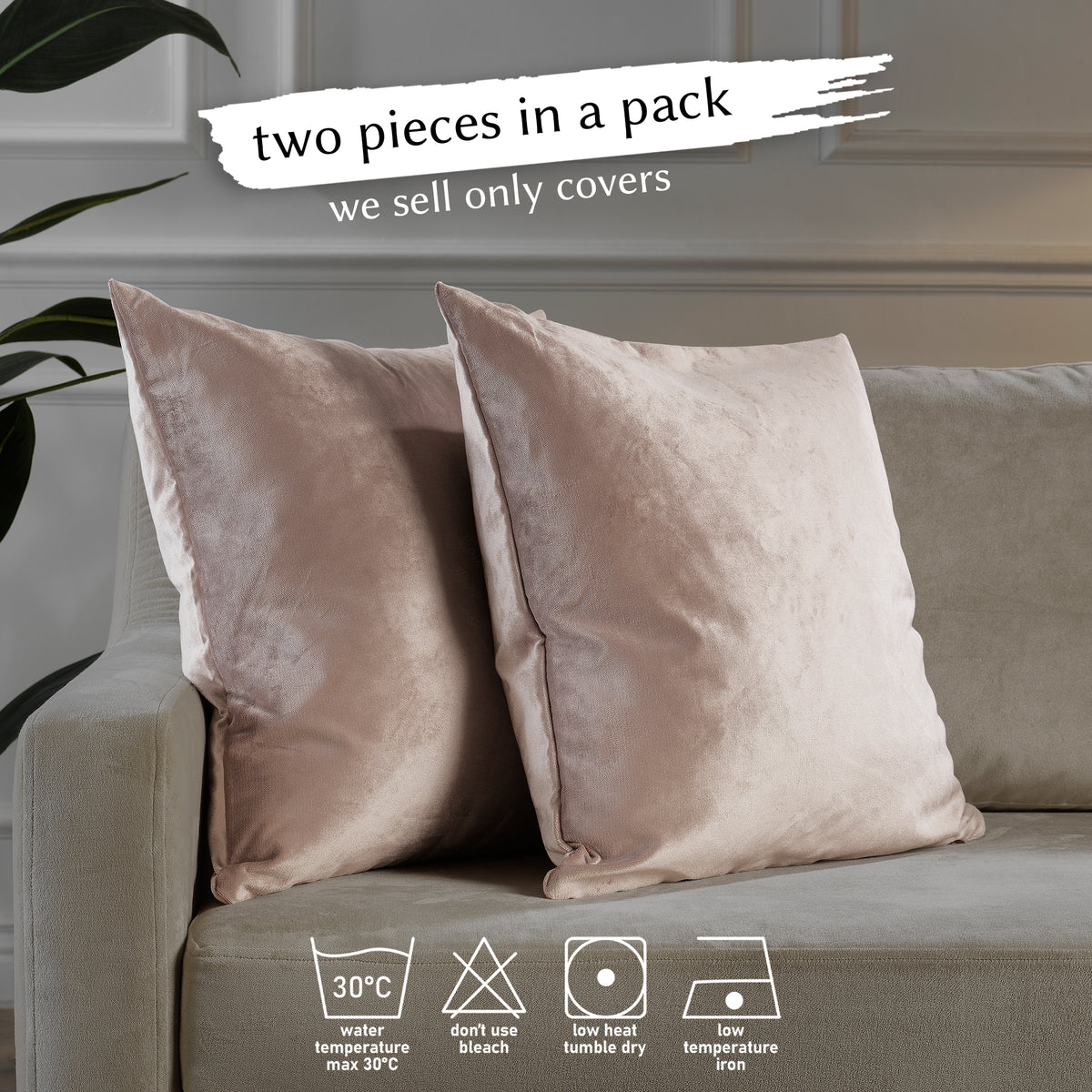 Matte Velvet Cushion Covers Set of 2 Hidden Zipper - Rose Taupe