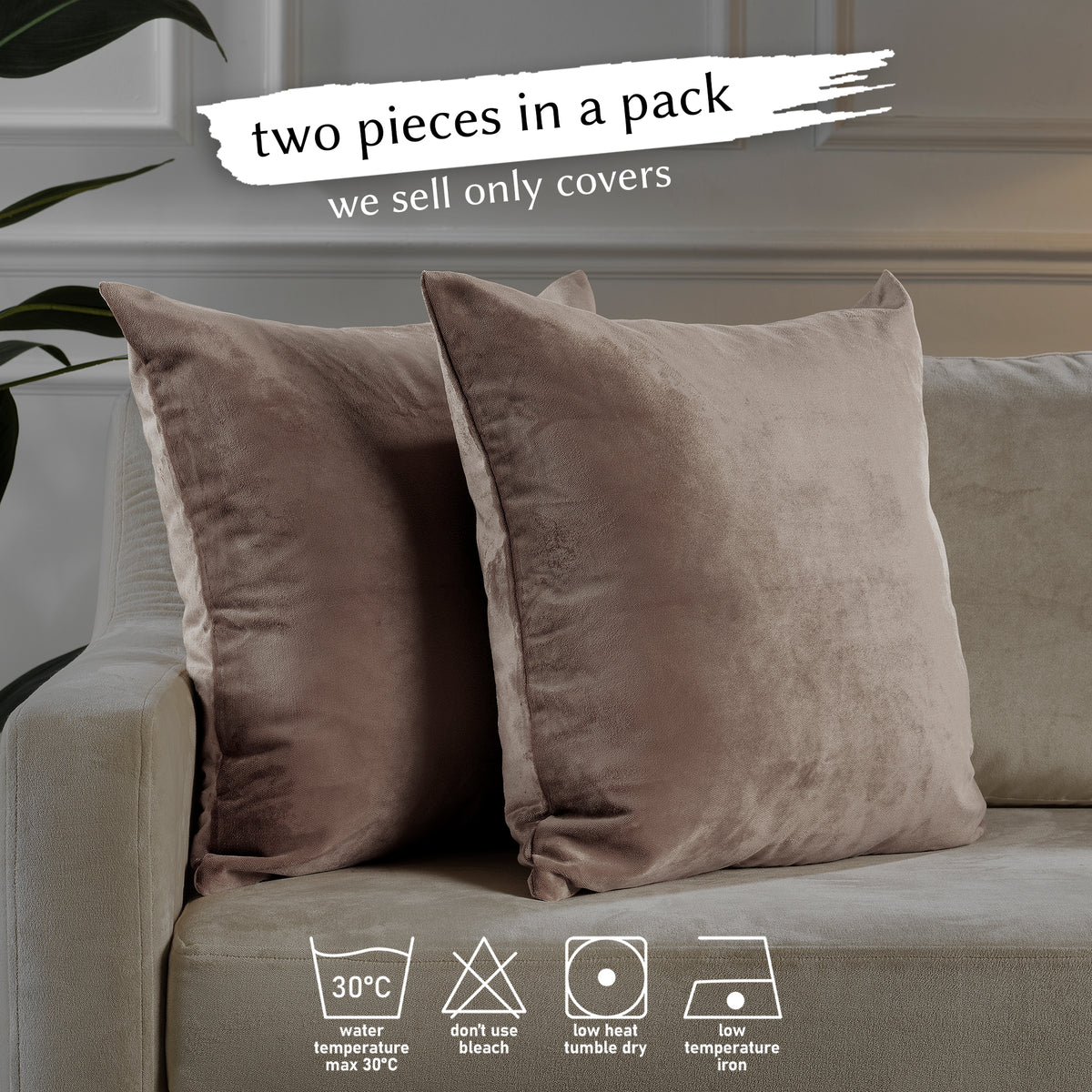 Matte Velvet Cushion Covers Set of 2 Hidden Zipper - Beaver