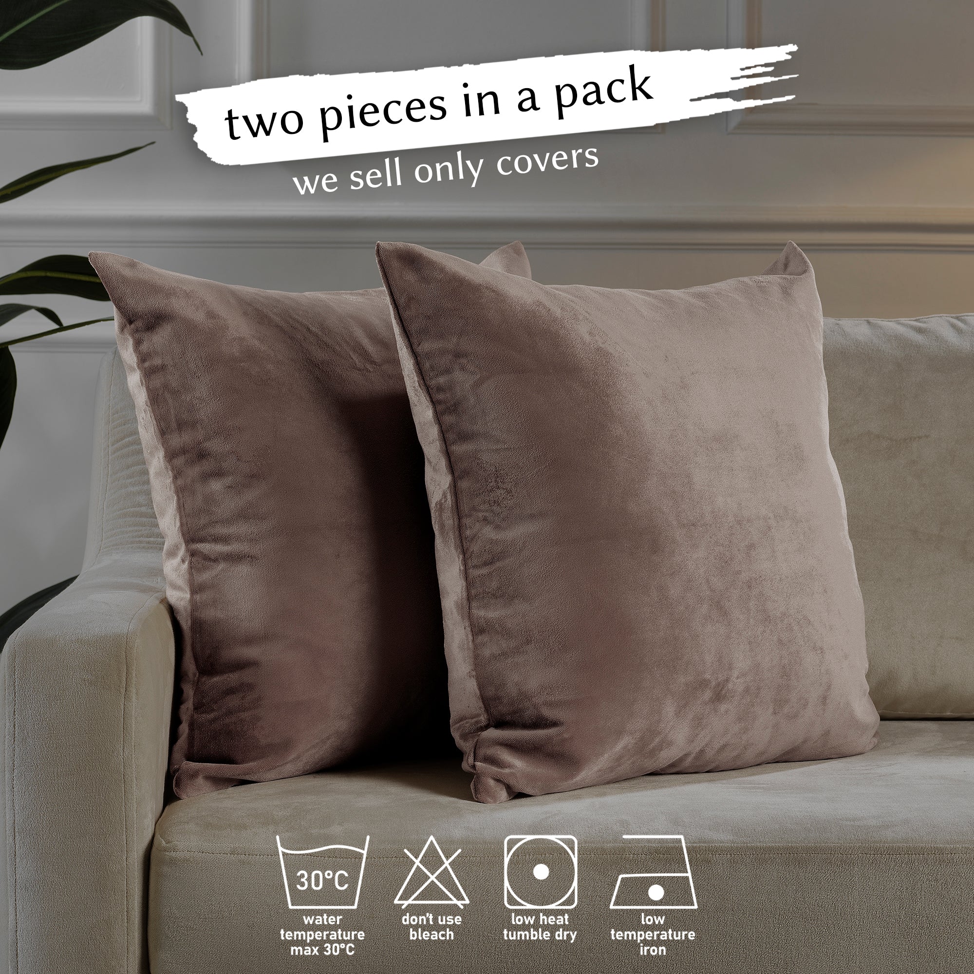 Matte Velvet Cushion Covers Set of 2 Hidden Zipper - Pale Taupe