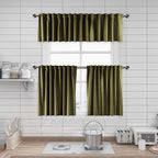 Matte Velvet Kitchen Valances Set of 3 - Olive