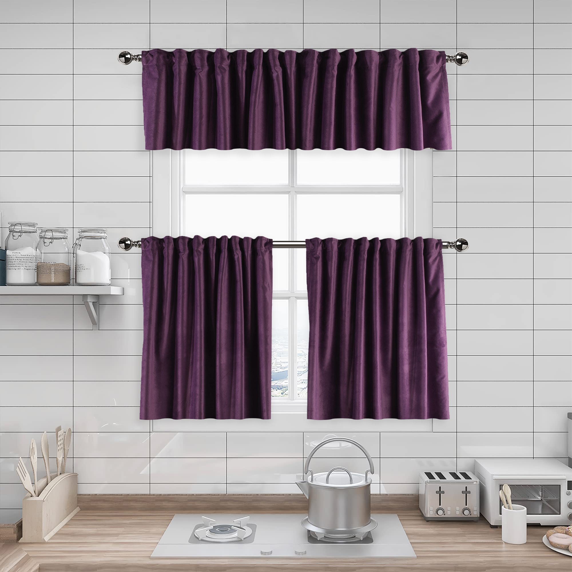 Matte Velvet Kitchen Valances Set of 3 - Eminence