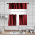 Matte Velvet Kitchen Valances Set of 3 - Barn Red