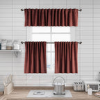 Matte Velvet Kitchen Valances Set of 3 - Brick Red