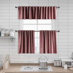 Matte Velvet Kitchen Valances Set of 3 - Ruddy Pink